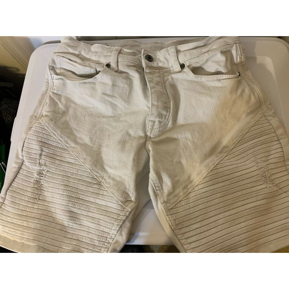 Cr7 Cristiano Ronaldo Men’s Sz 28 White Motto Denim Jean Shorts RARE Distress